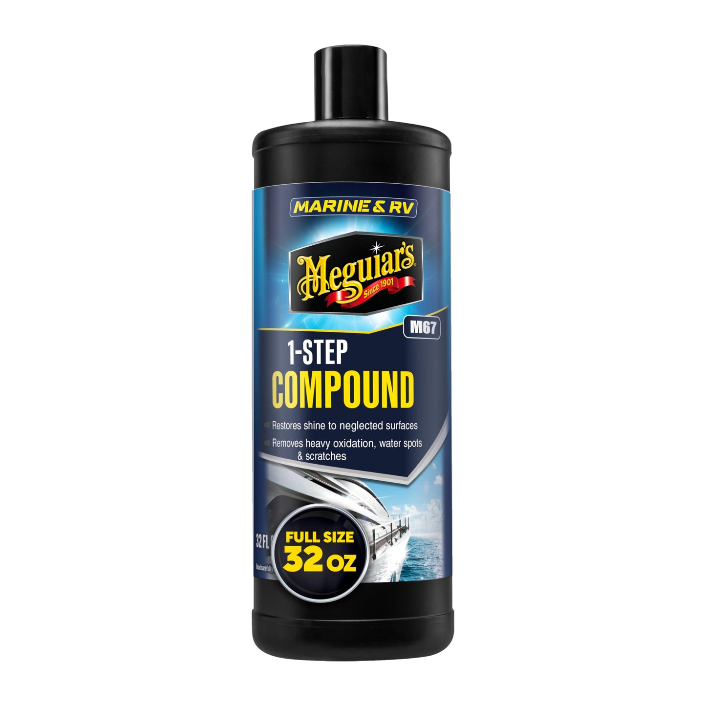 Meguiar’s Marine/RV One Step Boat Compound, Oxidation Remover, Boat Water Spot Remover, Also Removes Stains and Scratches, Restores Color and Shine to Fiberglass Gel Coat Finishes, 32 Oz