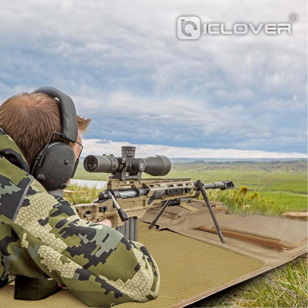 IC ICLOVER Shooting Mat, Tactical Prone Padded Shooting Mats, with 2 Pockets & Molle Webbings & Bipod Holder, Extra Large Non-Slip Waterproof Foldable Pad Blanket for Long Range Rifle Shooting Hunting