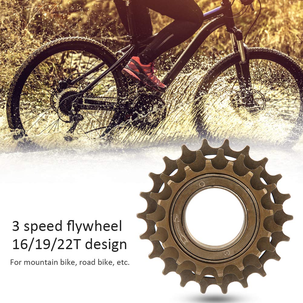 FUZHUI Bike Freewheel - Bicycle 3 Speed Freewheel, 16T-19T-22T Bike Flywheel 3 Gears, Mountain Bike Flywheel, High Strength Durable Flywheel for Mountain Road Bike Replacement Accessory