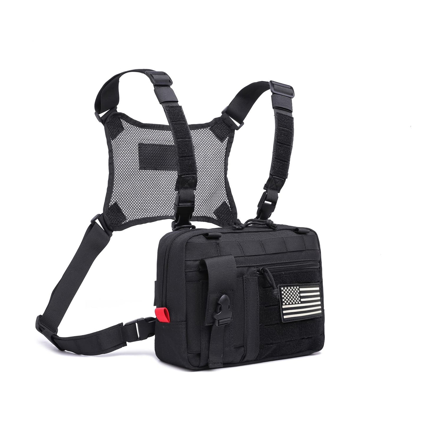 TAXATM Tactical Molle Admin Pouch of Laser Cut Design,Medical EMT Organizer with Phone Pouch,EDC EMT Pack IFAK Tool Holder WIth US Patch (Large Black with Harness)