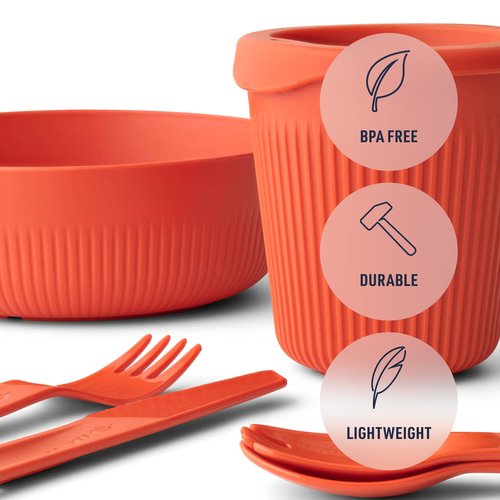 Sea to Summit Passage 1-Person Camping Dinnerware Set, Bowl, Cup, Utensils, Spicy Orange