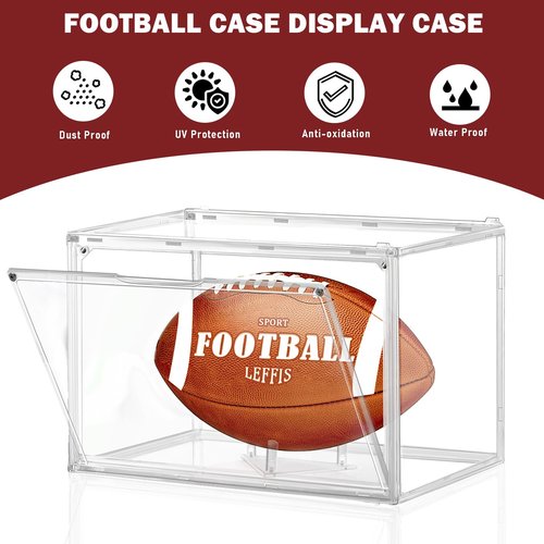 Leffis Football Display Case, Football Case Display Case, Memorabilia Display Cases with Magnetic Door and Removable Football Stand for Autographed Football (Assembly Required)
