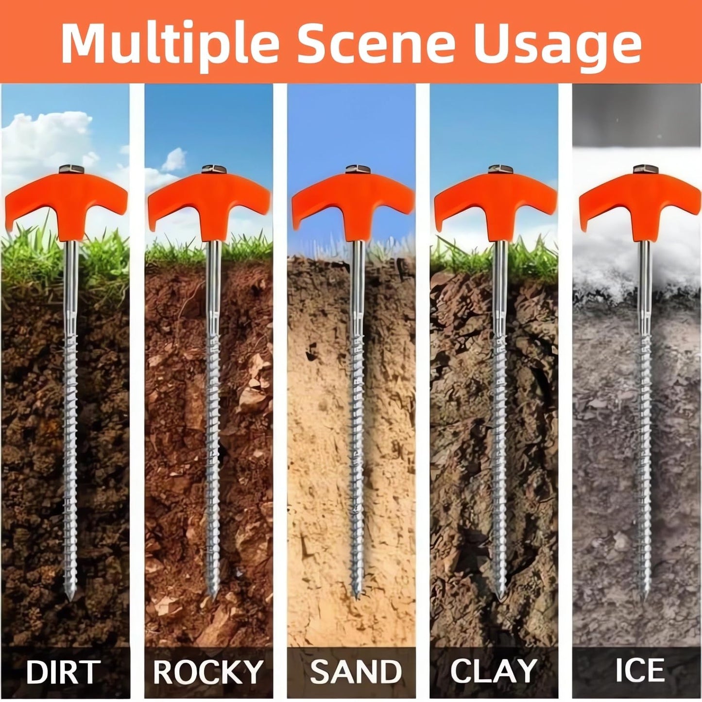 8" Screw in Tent Stakes - Ground Anchors Screw in, Tent Pegs Camping Stakes Heavy Duty, Metal Threaded Tent Spikes, Hex Pegs Drillable Tent Stakes, Screw Tent Stakes for Outdoor Camping (8PCS-Black)