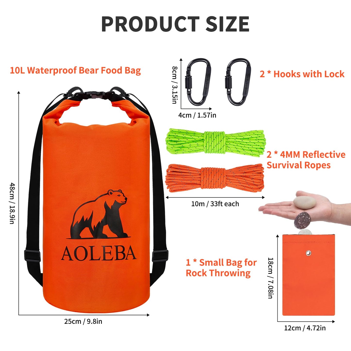 AOLEBA Ultralight Bear Bag Kit - 10L Bear Proof Food Storage for Backpacking & Camping, Includes Reflective Paracord Rope, Survival Gear for Outdoor Adventures