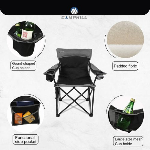 CAMPHILL Oversized Portable Camping Chairs, Collapsible Outdoor Chairs with Pocket and Cup Holders, Carry Bag for Camping,Tailgates,Beach,and Sports