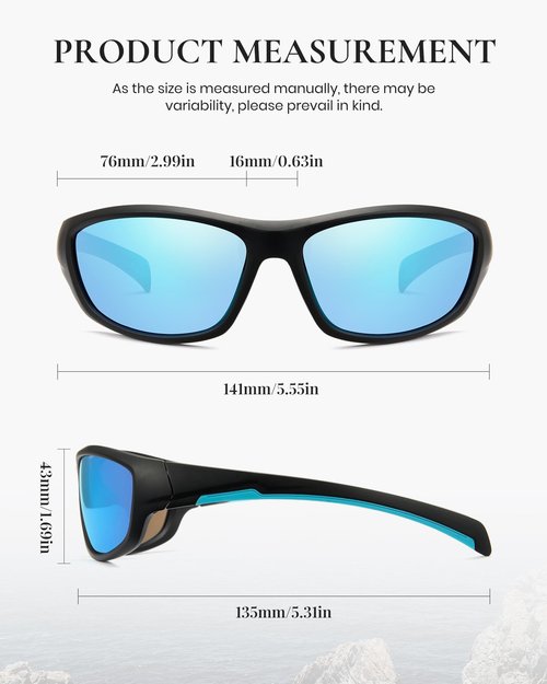 Marino Bonatti Polarized Fishing Sunglasses Outdoor PC Frame UV400 Protection Shades for Men Women Hunting Hiking, Small, Blue
