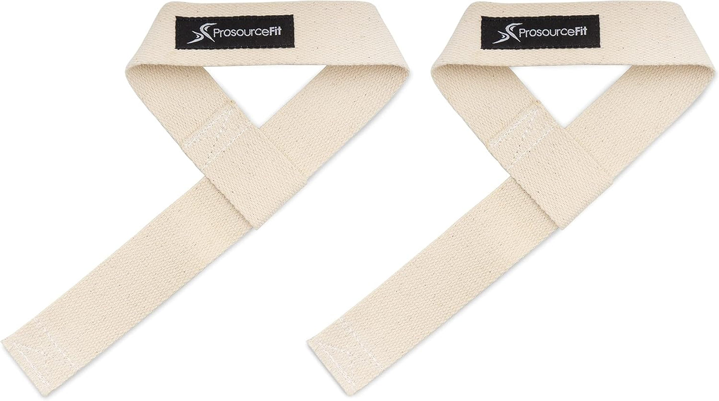 ProsourceFit Pair of Weight Lifting Straps for Men and Women, Adjustable Cotton Straps for Improved Grip, Beige