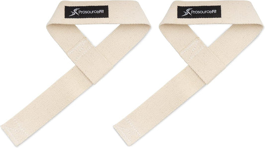 ProsourceFit Pair of Weight Lifting Straps for Men and Women, Adjustable Cotton Straps for Improved Grip, Beige