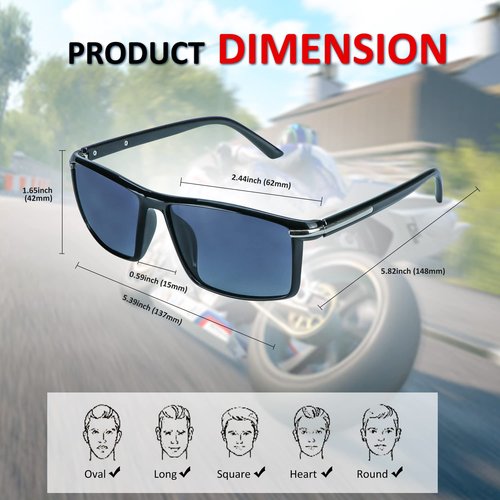 LifeArt Mens Polarized Sunglasses Ultralight Sports Fishing Driving Sunglasses for Men UV Protection Rectangle Metal Frame (Bright Black+Matte Black)