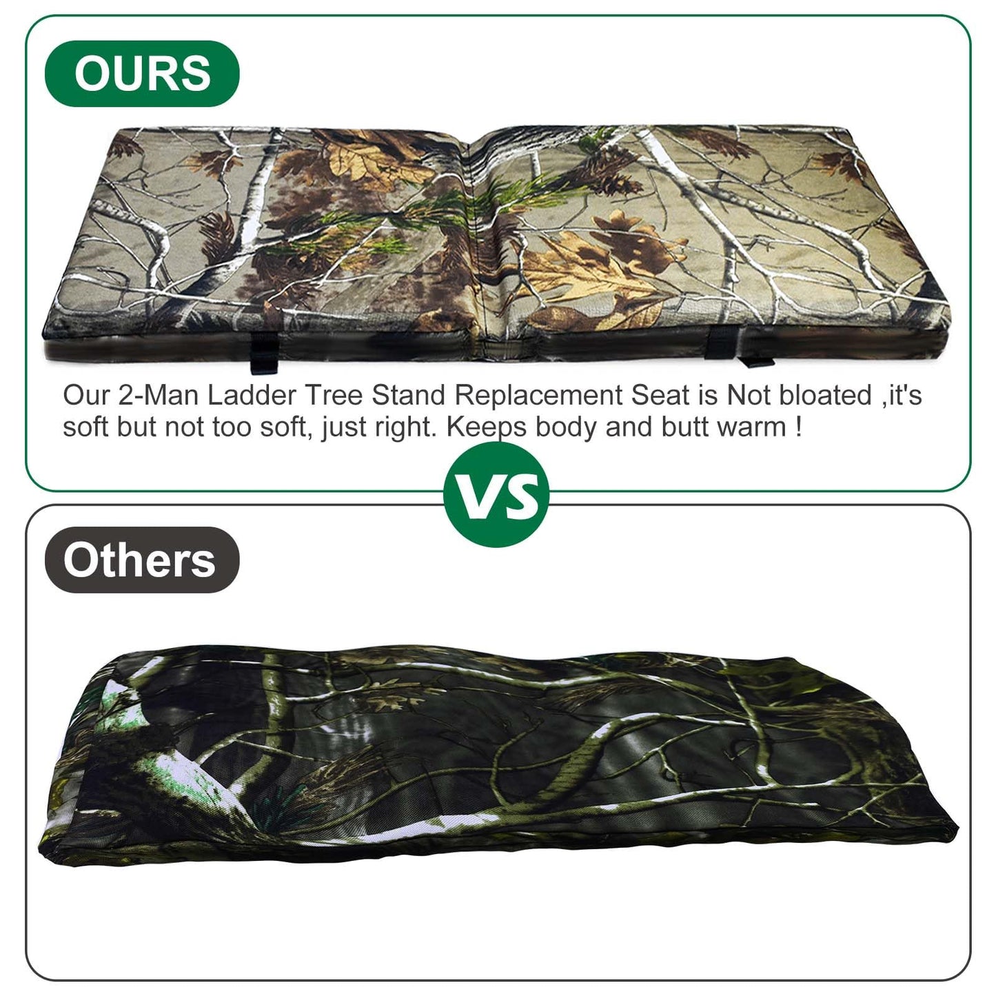 Foldable Two Man Tree Stand Replacement Seat 33.5''×13'' Tree Stand Seat Cushion Portable Double Treestand Seat Pad Waterproof Ladder Stand Seat Cushion for Deer Hunting Camping Outdoor Activities