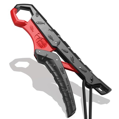 SNAIL TRAIL 7.5'' Floating Fish Gripper, Fishing Grabber, Catfish Mouth Pliers, Caught Bass Holder, Digital Scale Hook Clamp, Saltwater Lip Grip Tool with Lanyard, Gifts for Men, Black-Red
