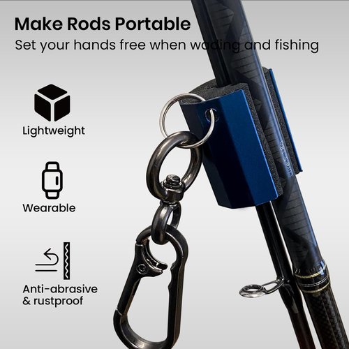 Pristis 3 Pack Fishing Rod Clips, Wearable Rod Holders with Keychain, Portable Hand-free Stainless-steel Fly Fishing Pole Accessory Tackle with Carabiner, Rustproof Durable Assistant Tool Gear