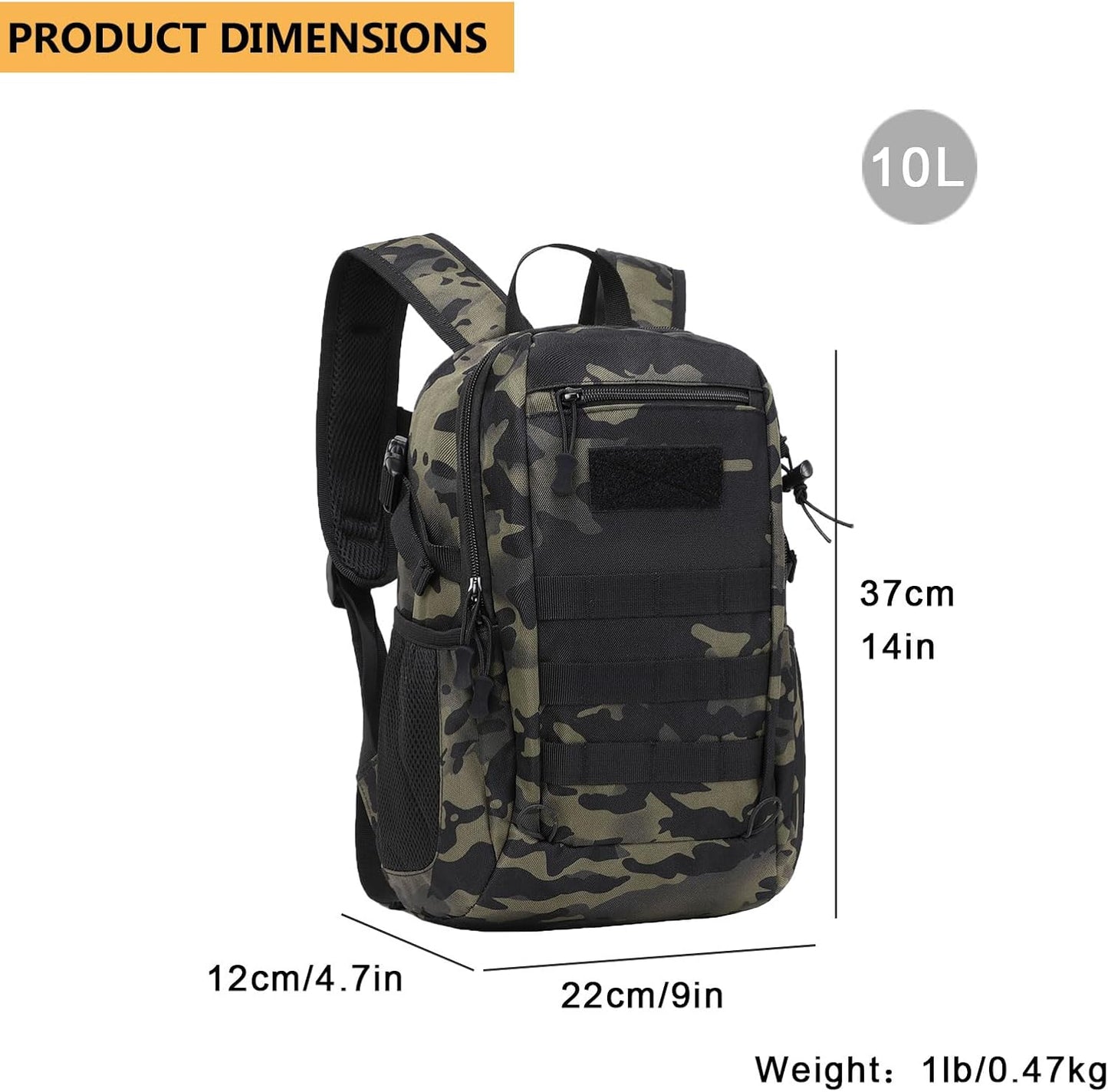 ArcEnCiel 10L/20L Mini X-Small Tactical Backpack MOLLE Daypack Gear Pack Camping Bag with Patch