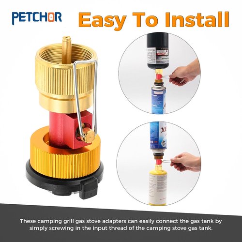 PETCHOR 3 PCS Camping Stove Gas Tank Adapter EN417 Set, Burners Gas Refill Adapters, Valve Fuel Canister Shifter