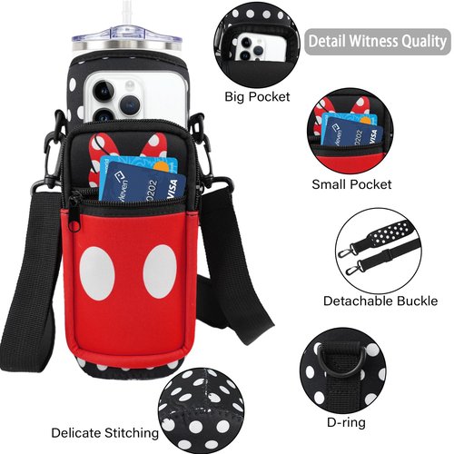 Unyopsa Water Bottle Carrier Bag 25oz/32oz Water Bottle Pouch Holder Adjustable Shoulder Strap Neoprene Water Bottle Sling Bag with Phone Pocket Insulated Tumbler Accessories Gifts for Women
