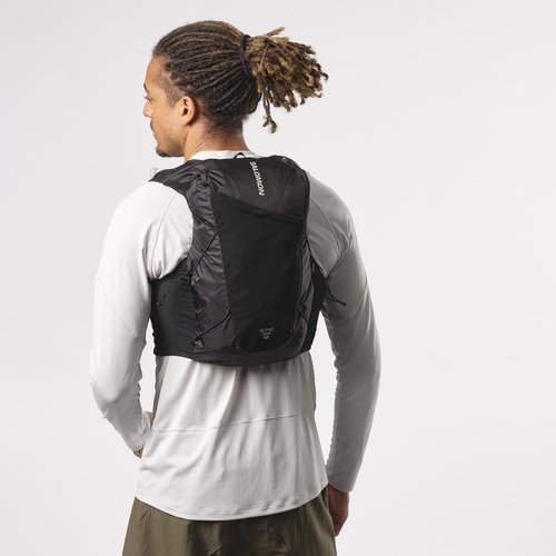 Salomon Unisex Active Skin 12, Hydration & Storage Vest with 500ml Flasks Included - Black / Metal - L
