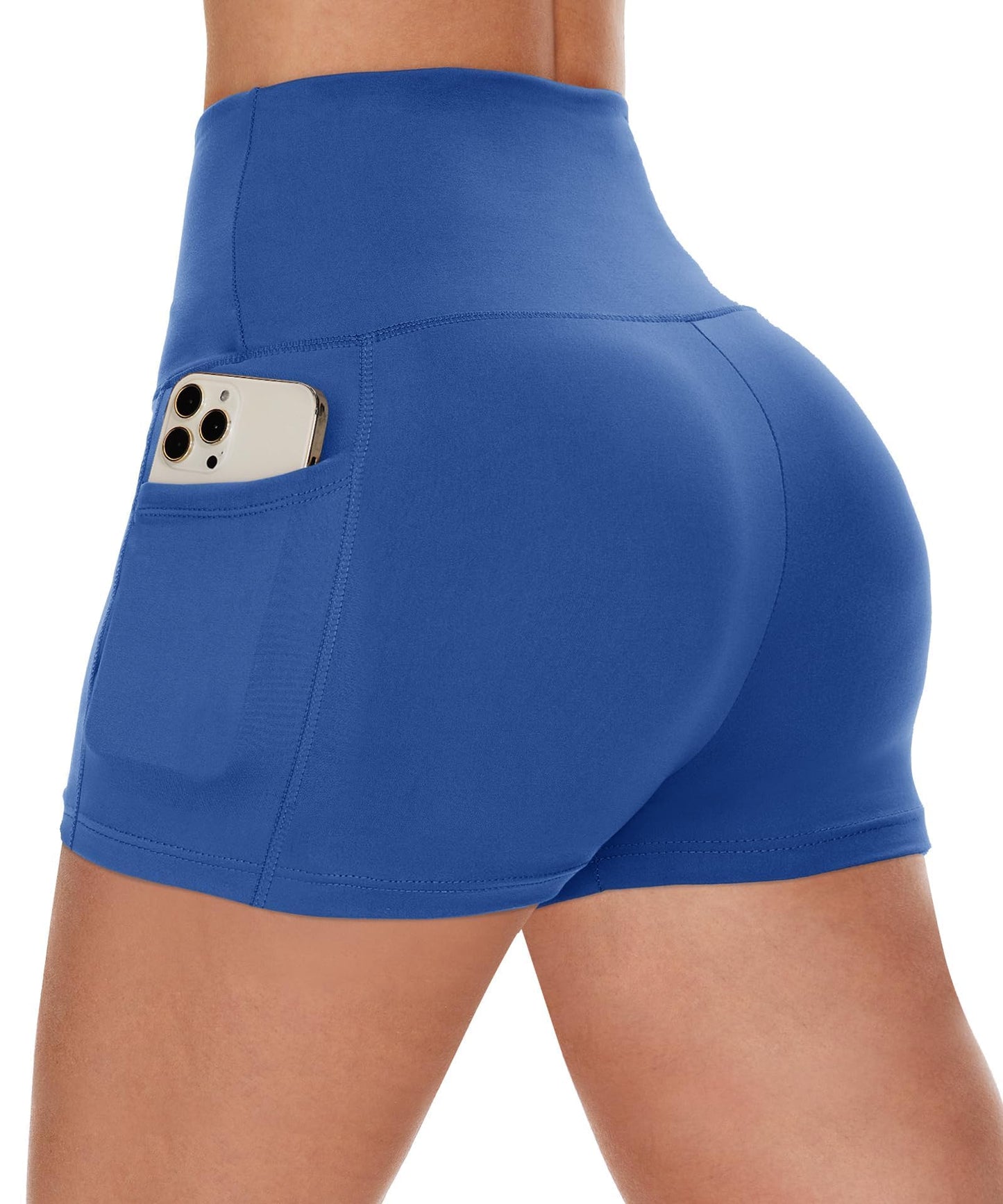 CAMPSNAIL Biker Shorts Women with Pockets - 3"/5"/8" High Waisted Workout Spandex Tummy Control Gym Running Yoga Shorts Royal Blue
