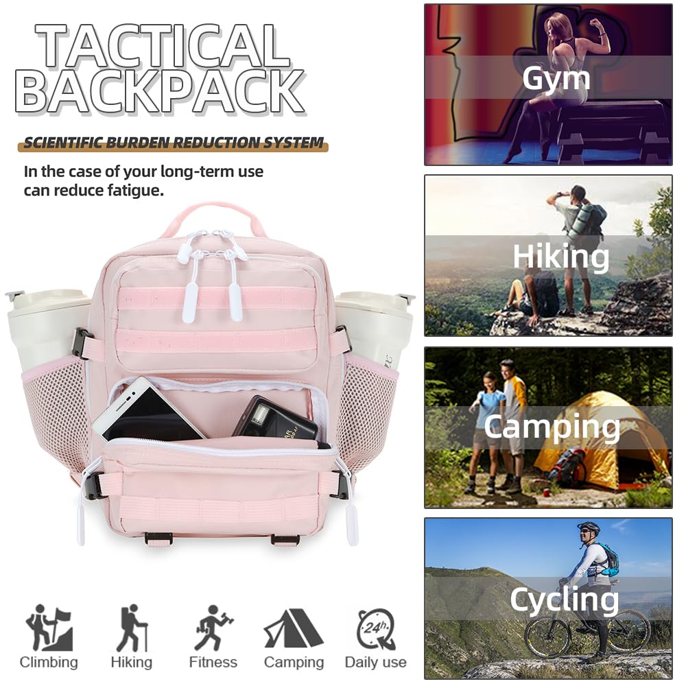 9L Mini Tactical Backpack for Men and Women, Tactical Backpack Small for Hiking, Small Tactical Bag（Pink）