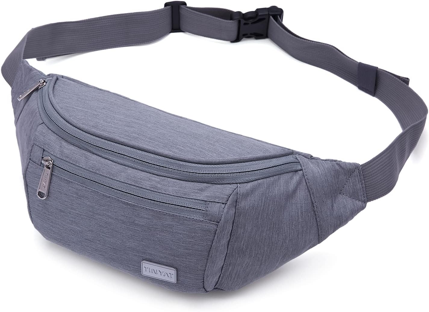 TINYAT Large Fanny Pack Travel Waist Bag Lightweight for Men&Women with Adjustable Strap T206 Blue