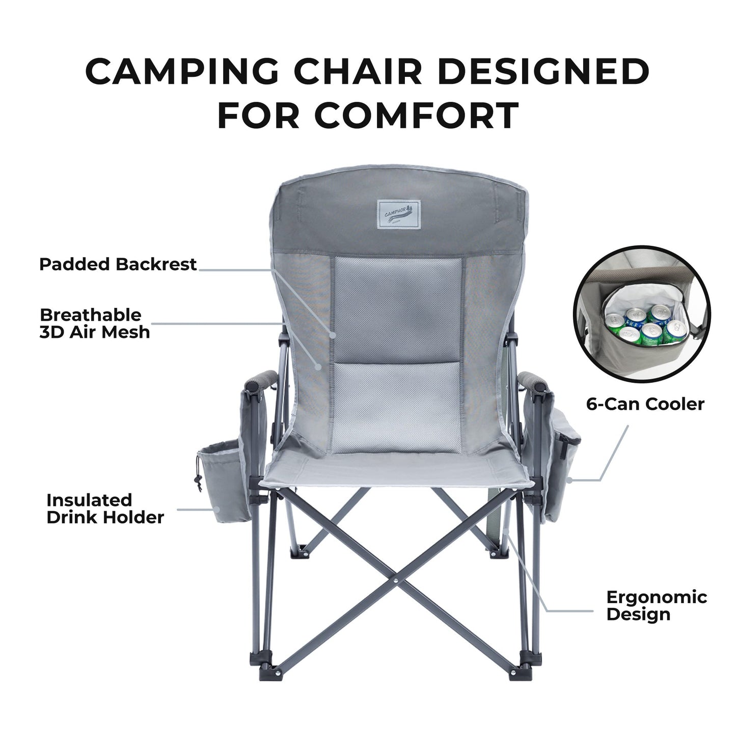 Camphor Designs Double Loveseat and Director Single Chairs for Outdoor Sports, Tailgating, Fishing, Lawn, and More
