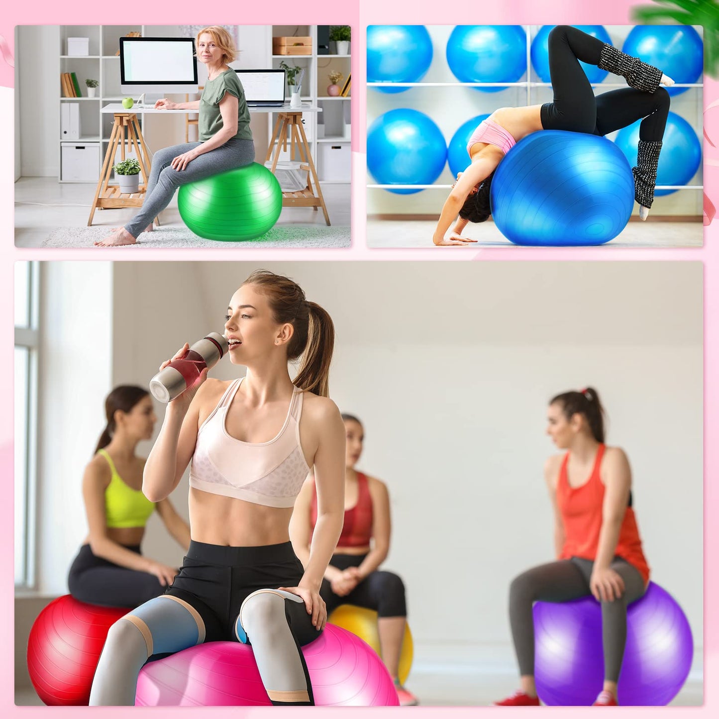 Junkin 12 Pcs Yoga Balls Bulk Large Exercise Ball 24.6 Inch Pilates Ball Exercise Equipment Heavy Duty Stability Ball Chair with Pump for Physical Balance Fitness Gym Stretching(Classic Color)