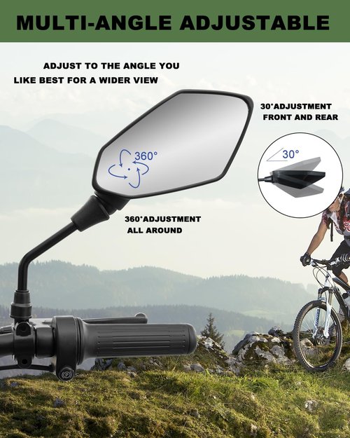Bavel Bike Mirror,2 Pack (1 Pair)Bicycle Handlebar Mirrors for Mountain Bicycle Bike Ebike Scooter Snowbike,HD Large Mirror,Adjuatable Wide Angle RearView Mirror with 360° Rotatable Safety Galss Desig