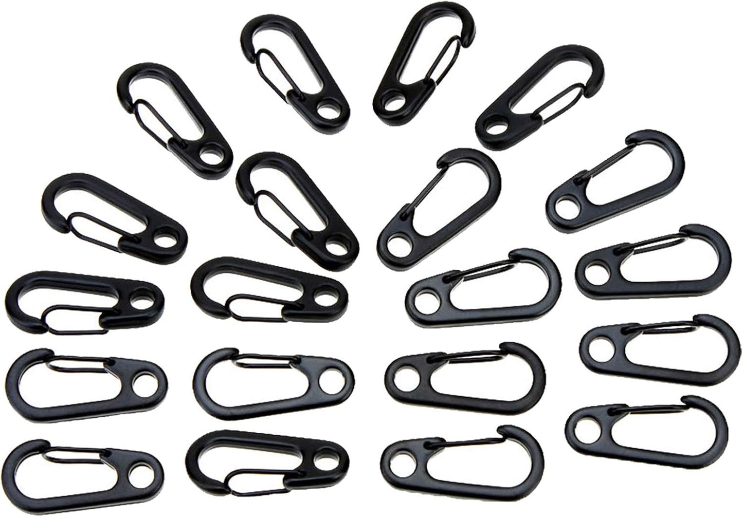 Mini Hanging Buckle, Uning Pack of 20Pcs Metal Spring Backpack Clasps Carabiners Hook EDC Keychain Fishing Camping Bottle Hooks Paracord Tactical Survival Gear (Black)