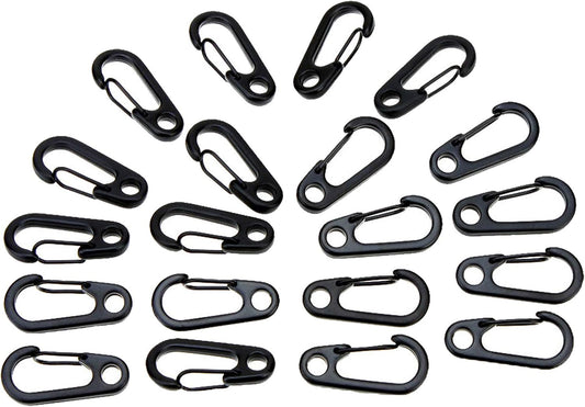 Mini Hanging Buckle, Uning Pack of 20Pcs Metal Spring Backpack Clasps Carabiners Hook EDC Keychain Fishing Camping Bottle Hooks Paracord Tactical Survival Gear (Black)