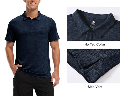 TBMPOY Men's Polo Shirts Short Sleeves with Pocket Lightweight Quick Dry Outdoor Casual Work Golf Sports Shirt Navy XXL