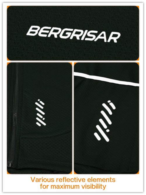 BERGRISAR Men's Long Sleeve Cycling Jersey Spring Fall Road Bike Shirt Biking Bicycle Mountain Bike Jersey Green X-Large
