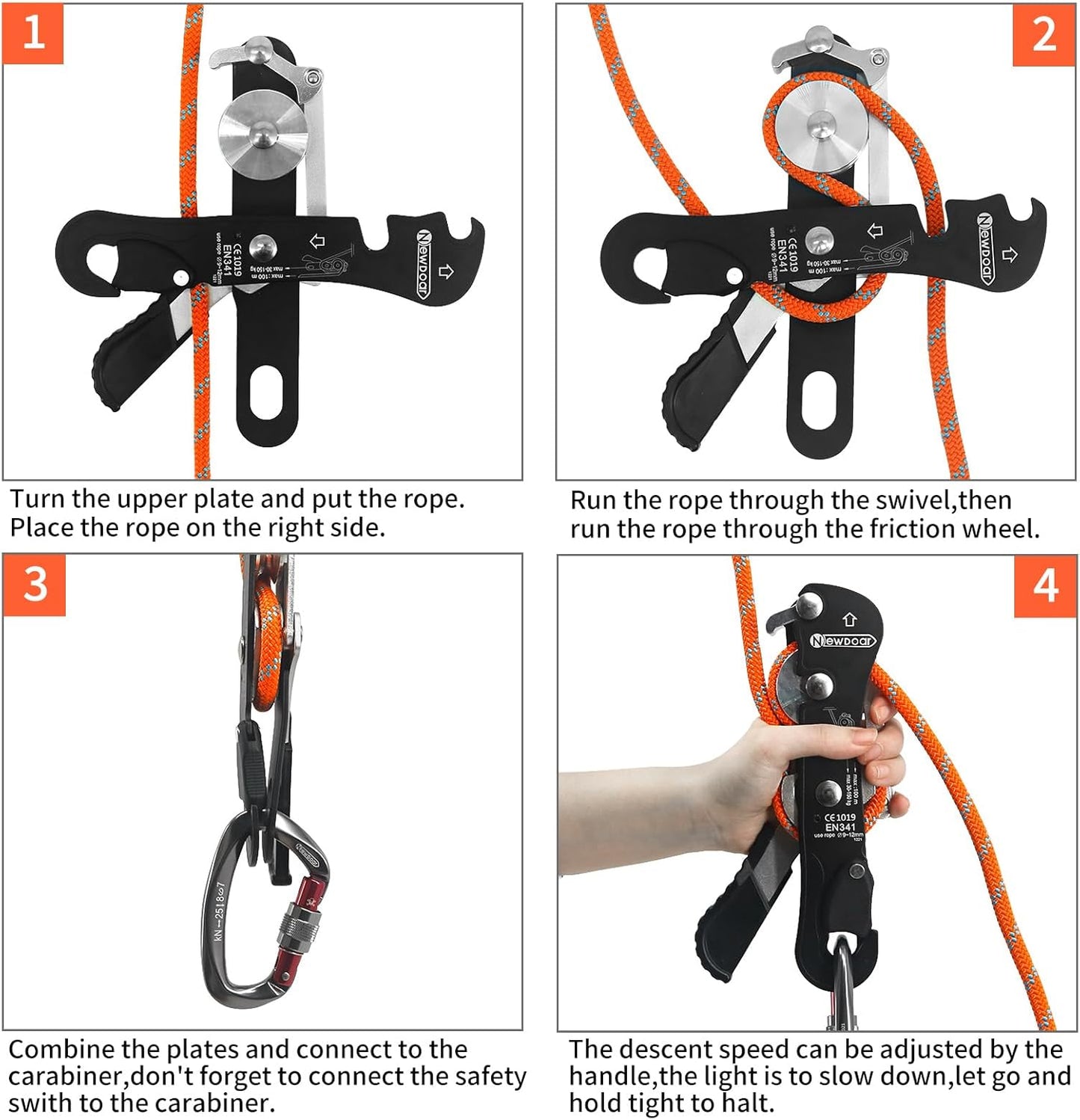 NewDoar Climbing Stop Descender Rappelling Belay for Ropes 10-12mm The Novices for Rescue & Arborist CE Certification