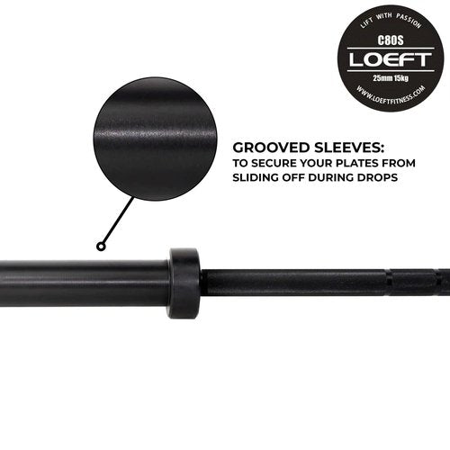 LOEFT 6ft Olympic Barbell, 15kg 25MM Women's Barbell for Weightlifting and Powerlifting, 1200 lbs Weight Capacity 190K PSI Weight Bar Fit 2" Weight Plates (Black)