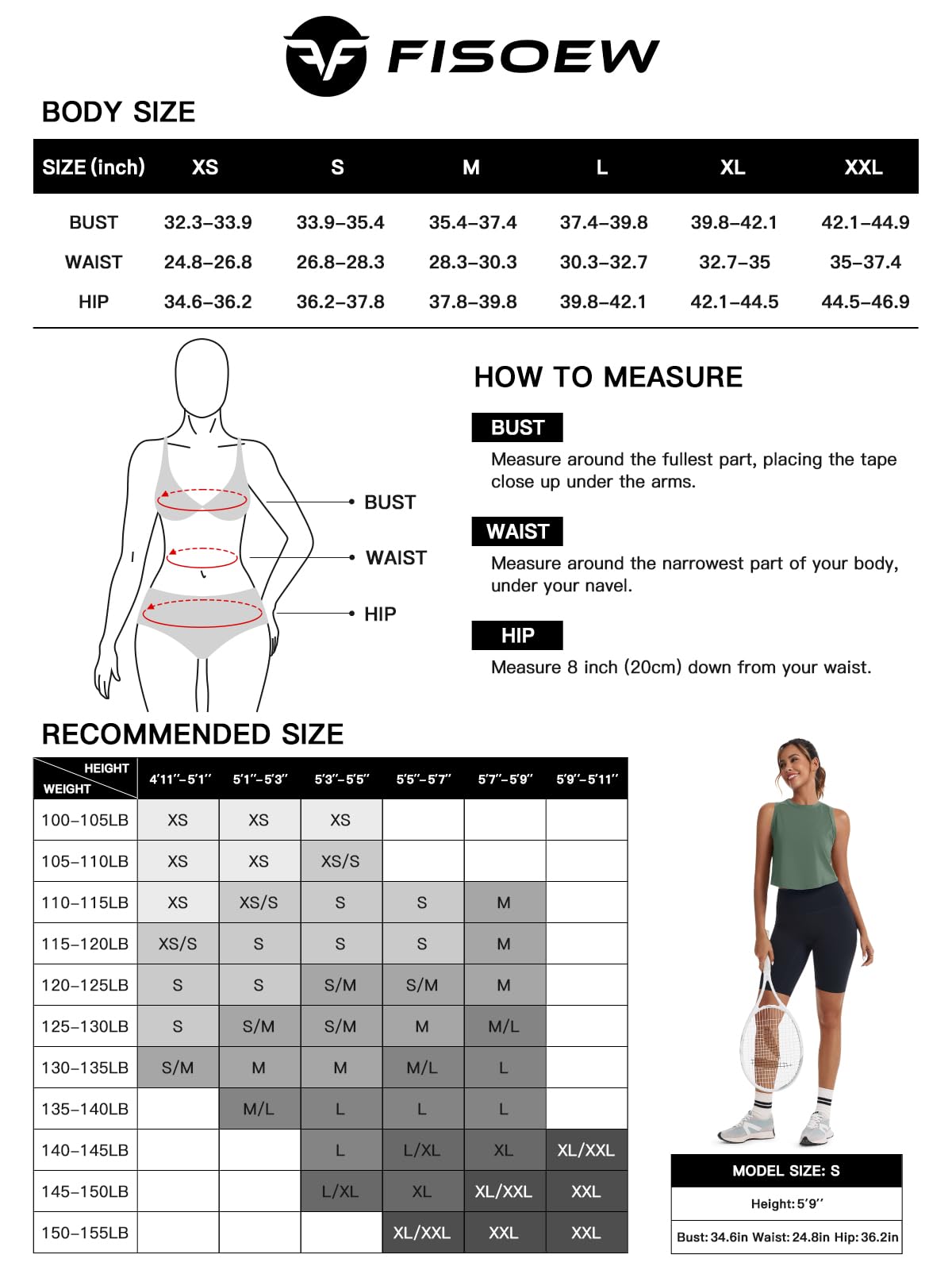 Fisoew Womens Workout Cropped Tank Tops Racerback Sleeveless Crewneck Running Yoga Active Shirts Black
