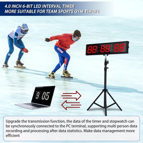 SMAHEAT Fitness Timer with Stopwatch Button, Suitable for School/exam/Home Exercise/Gym/Gym SMAHEAT Electronic Fitness Timer (4.0 inch six bit All red PC Transmission Model)