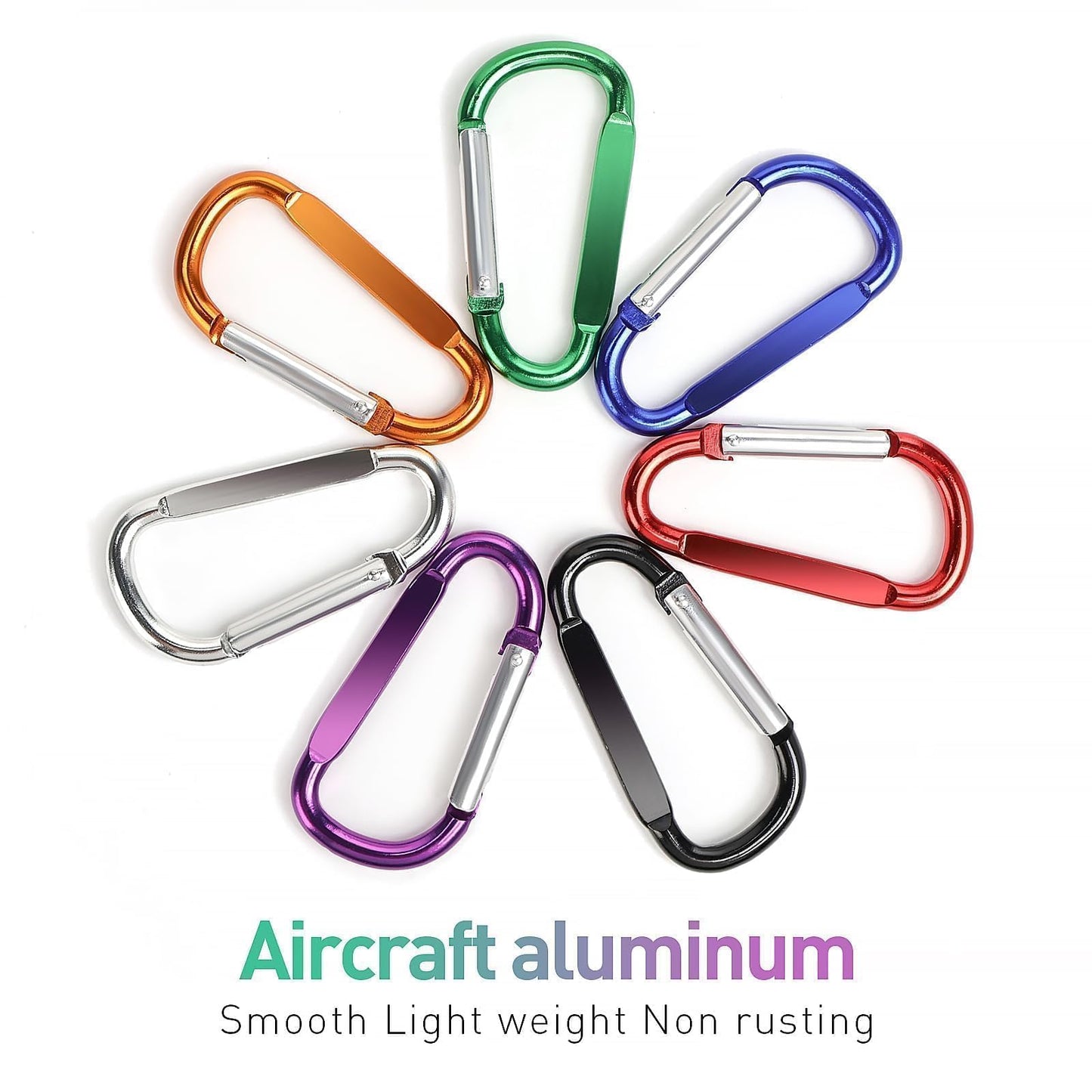 Foweroty Carabiner Clip, 3" Aluminum Clips D Ring Shape Carabiner, Key Chain with Key Ring Keychain Hook (A2-Silver)