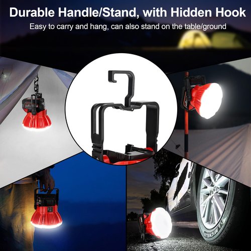 GRVODFRTA LED Camping Lantern Light Compatible with Milwaukee M18 18V Battery, 2400LM 3 Adjustable Brightness Cordless Portable LED Work Light Floodlight with Hook for Tent Jobsite Ceiling(No Battery)