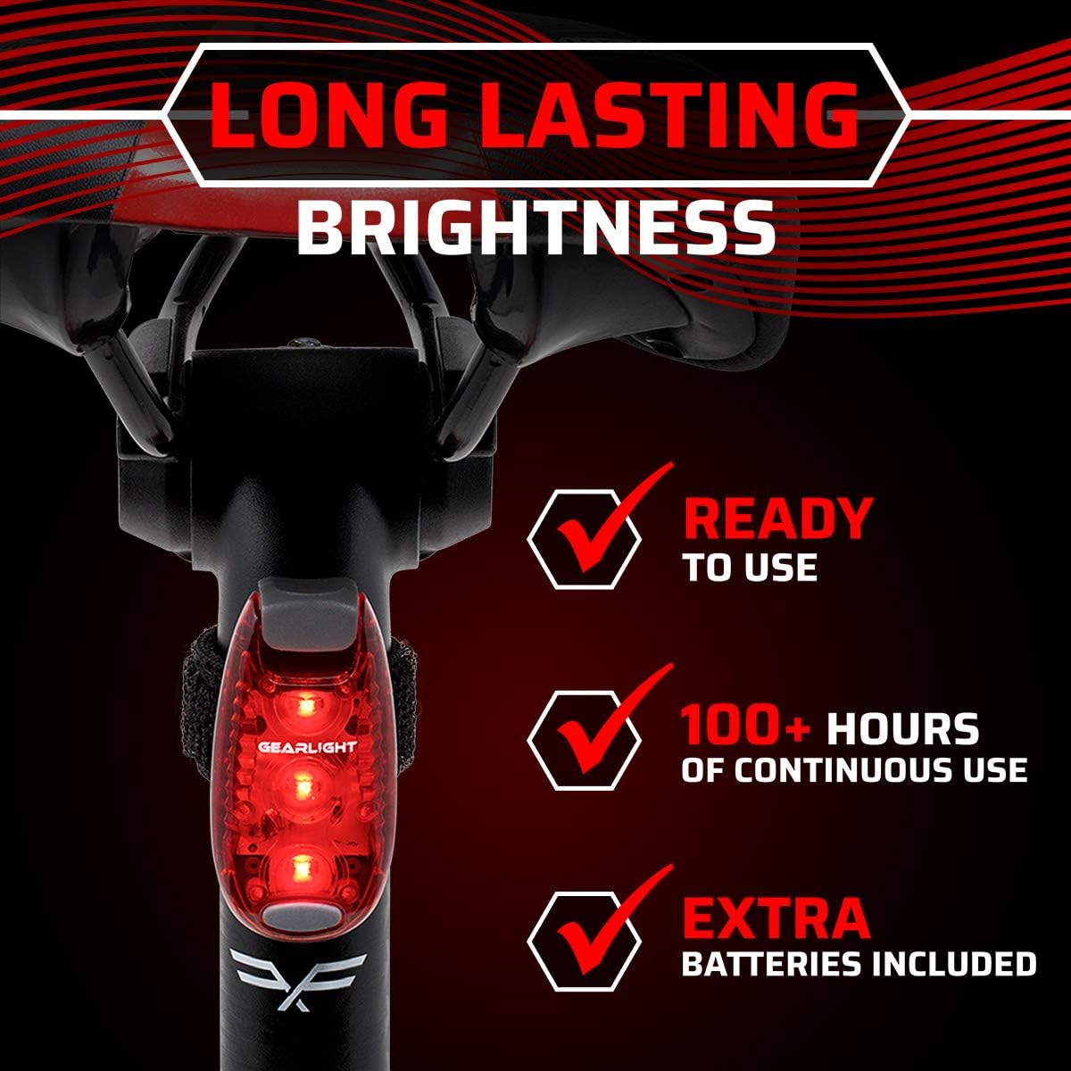 GearLight Rechargeable Bike Light, Bike Headlight and Tail Light Set, Powerful Front and Back Lights for Night Riding Safety, Night Riding Accessories, White Elephant Stocking Stuffer for Men