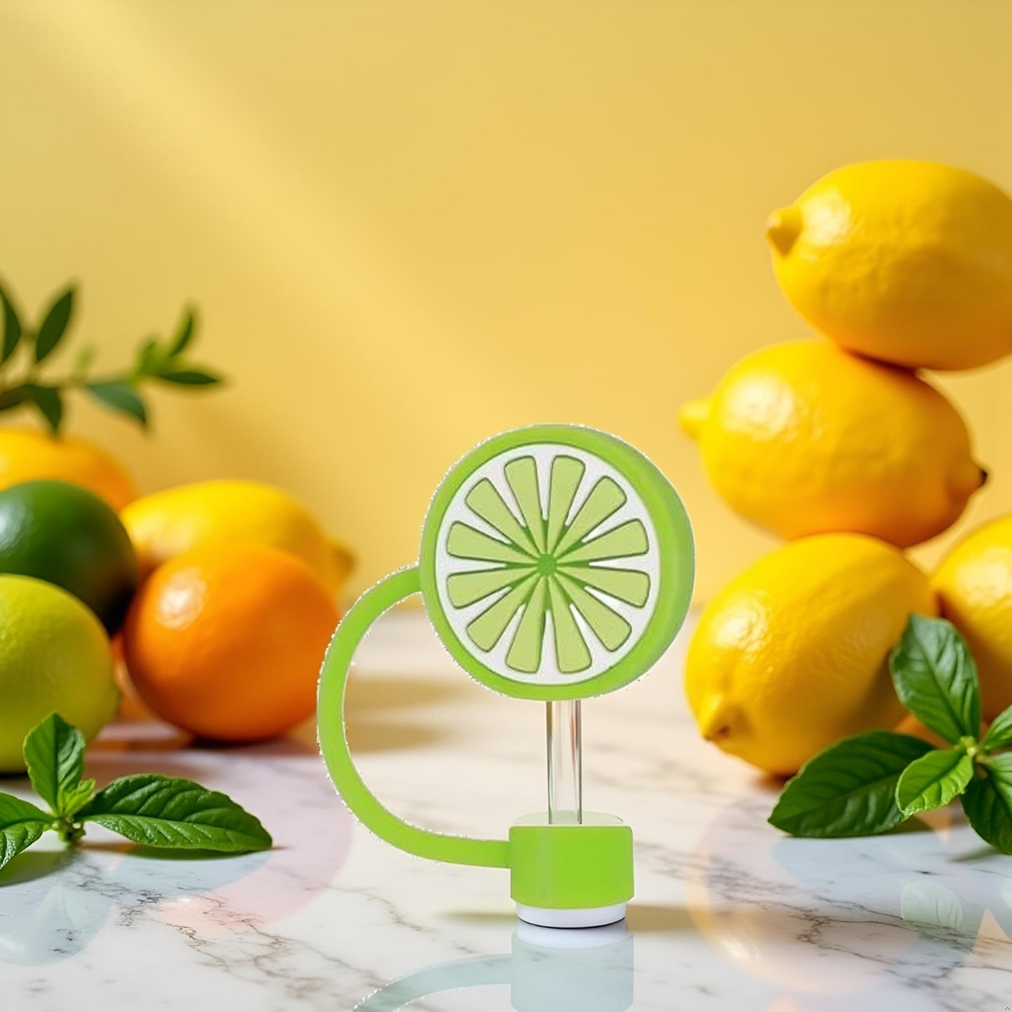 Green lemon Straw Cover for Stanley 40&30 Oz Cup, 10mm Silicone Straw Covers Cap for Stanley Cup Accessories, Cute Topper for Tumblers, Cap Stopper for Reusable Straws Tip Lids（DM567）