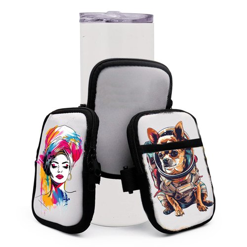 H-E 10 Pack Sublimation Water Bottle Pouch Blanks Tumbler Zipper Pouch Bag for 20-40oz, Neoprene Water Bottle Tumbler P0uch Bag for Gym Outdoor Sports (Type 3 (white with front zip pocket))