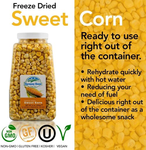 Harmony House Premium Sweet Corn Freeze-Dried - 100% Natural, Healthy Snack Foods