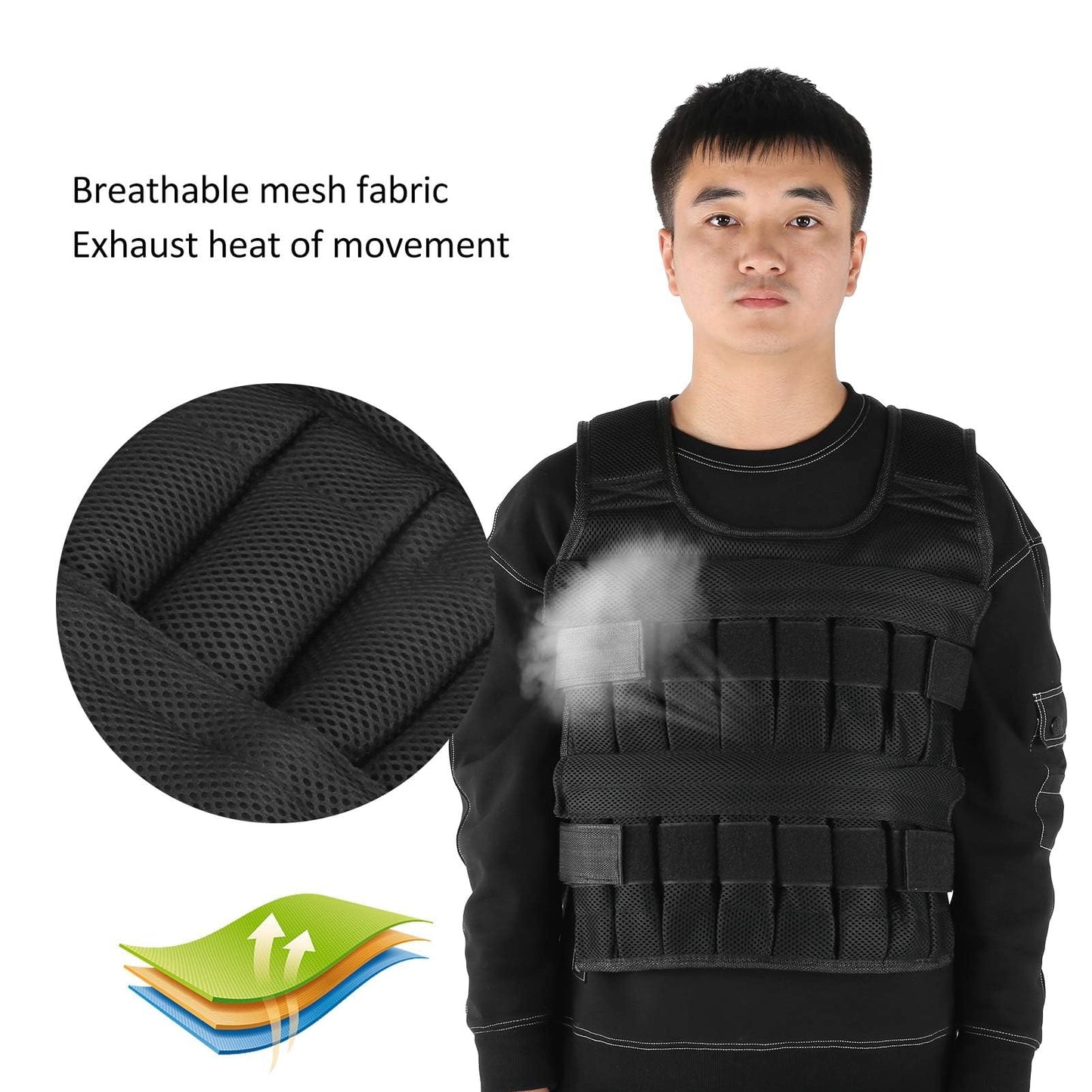 35KG Weighted Vest（Without Weight）, 53x44cm/20.9x17.3in Strength Training Fitness Sandbag Adjustable Sports Running Mesh Vest for Men Women