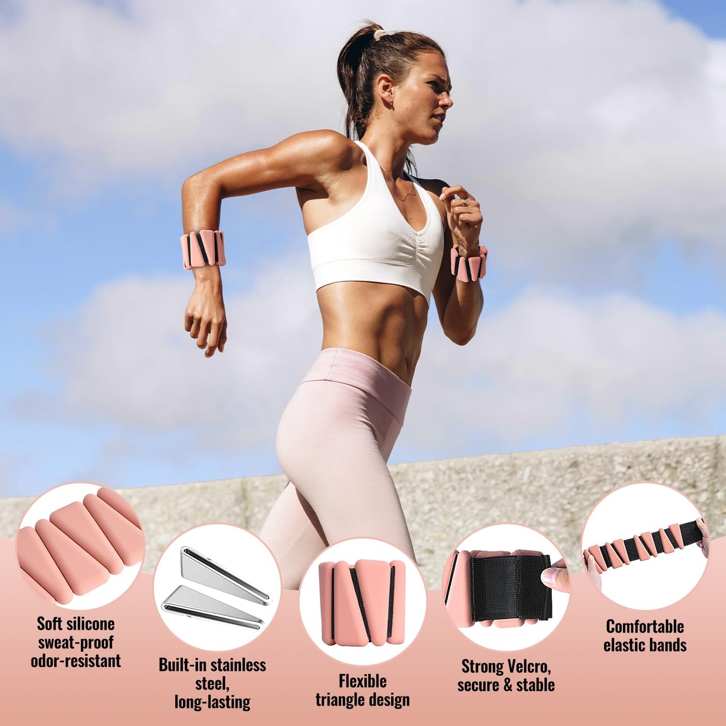 Adjustable Wrist and Ankle Weights for Women: 2 lbs Total (1 lb Each), Arm Weights for Walking, Weighted Wristbands, Ankle Weights, and Arm Weights (Flash pink)