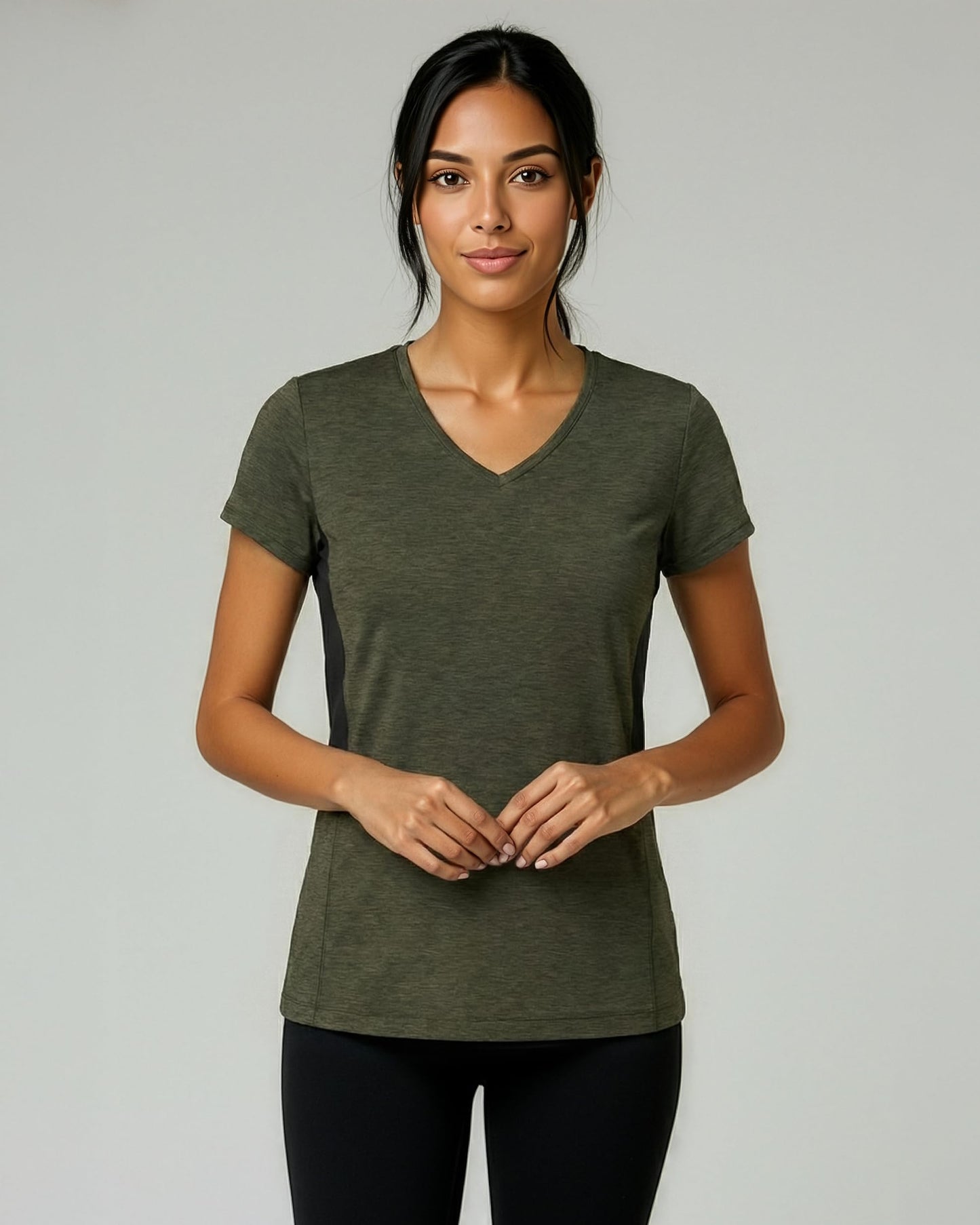 Real Essentials 5 Pack: Women's Dry-Fit Short Sleeve V Neck T Shirt Workout Fitness Yoga Top Tee (Available in Plus Size), Set 3, 1X