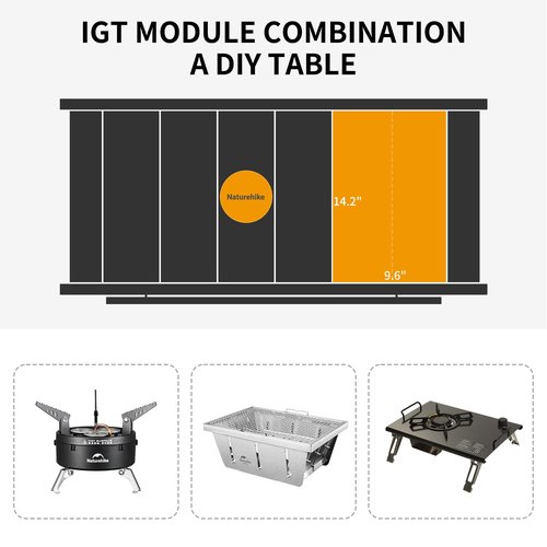 Naturehike Folding IGT Camping Table, Portable Outdoor IGT Cook System, Ultralight Aluminum Camp Table with Carry Bag for Car Camping Picnic RV Trip Patio Backyard BBQ