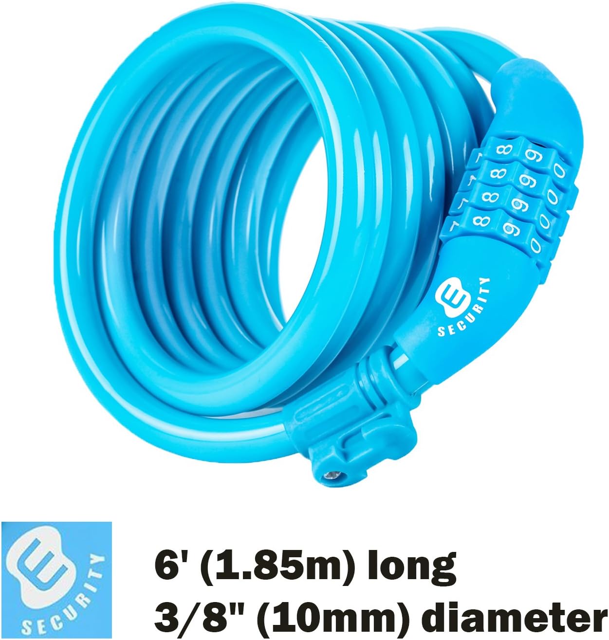 Secure Etronic 6ft Coiled Bike Lock - Resettable Combo Lock with Mounting Bracket