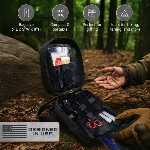 GunZee 175-Piece Survival Kit, First Aid Kit for Emergency and Outdoor Adventures, IFAK, Fishing Gear, MOLLE-Compatible Bag, Car Travel, Camping, Hiking, Earthquake, Tornado, Gifts for Men and Women
