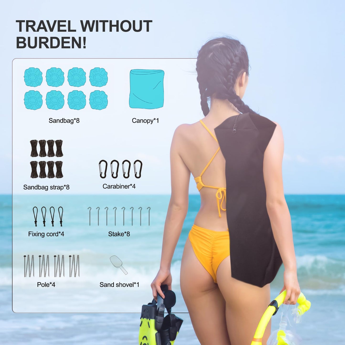 ABXMAS Beach Tent Sun Shelter with UPF50+ Protection, Grande Beach Tent for Family Vacation, Outdoor Beach Shade Canopy with 4 Pole and 8 Sandbags for Camping Fishing Backyard Fun (10×10FT)