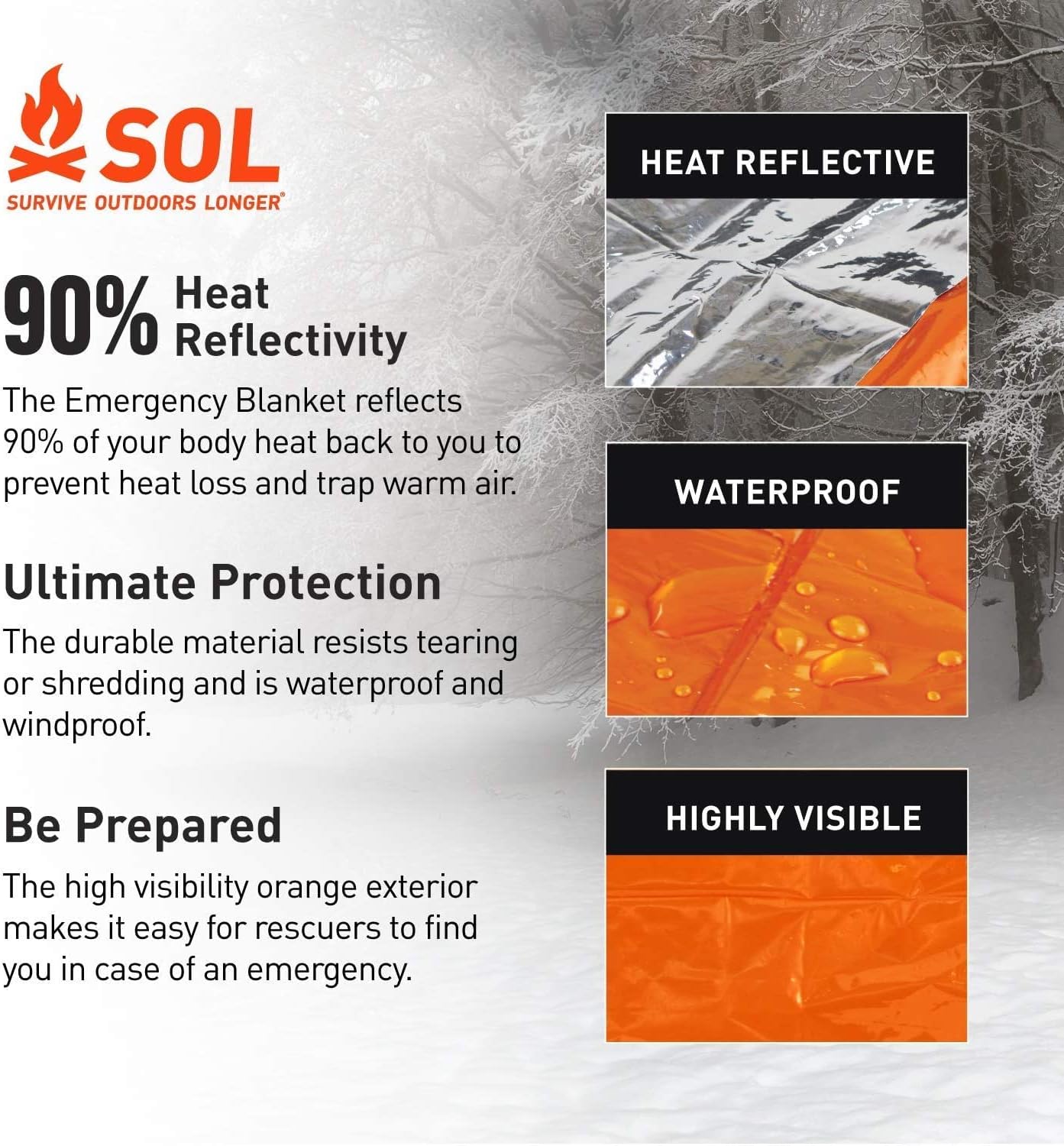 S.O.L. Survive Outdoors Longer Emergency Blanket, Model Number: BMC0140-1222