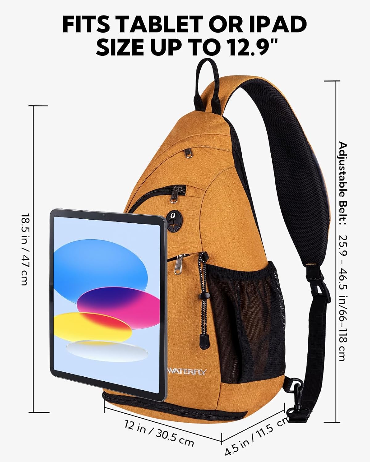 WATERFLY Large Crossbody Sling Bag: Over Shoulder Backpack Daypack Casual Cross Chest Side Pack