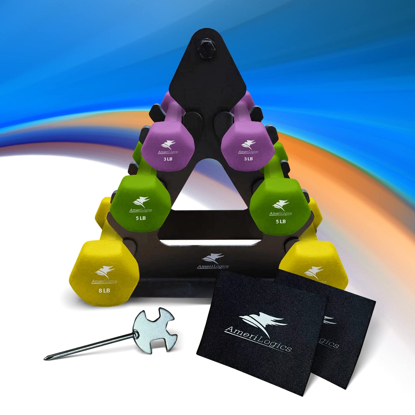 AMERI LOGICS Neoprene Dumbbell Sets- complete with a storage rack, non-slip, hex shape weights-bar grips with each set for working out with optimal comfort-ideal weight sets for your home gym.